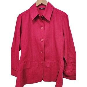 Ralsey Womens Top 10 Berry Pink  Linen Blend Button Front Long Sleeve Casual